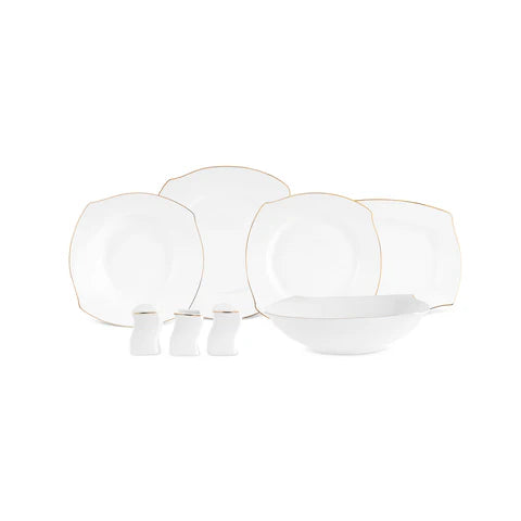 Karaca Square Bone Beyaz Altın, 53-Piece Dinner Set for 12 People