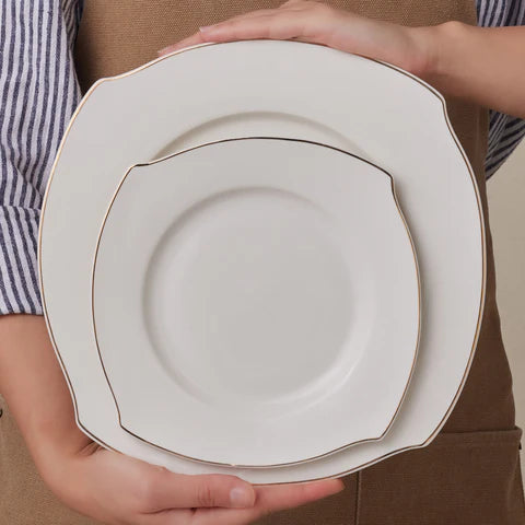 Karaca Square Bone Beyaz Altın, 53-Piece Dinner Set for 12 People