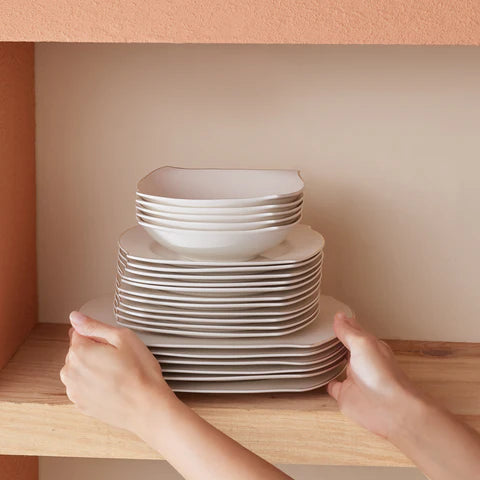 Karaca Square Bone Beyaz Altın, 53-Piece Dinner Set for 12 People