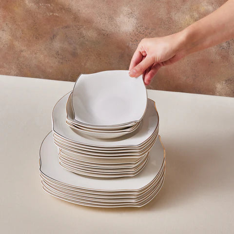 Karaca Square Bone Beyaz Altın, 53-Piece Dinner Set for 12 People