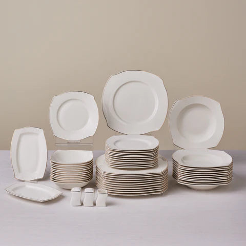 Karaca Square Bone Beyaz Altın, 53-Piece Dinner Set for 12 People