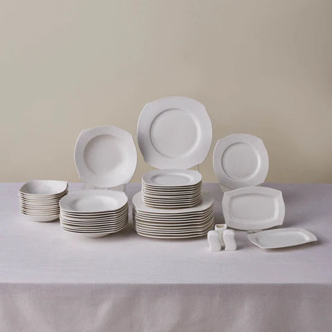 Karaca Square Bone Fancy, 53-Piece Dinner Set for 12 People