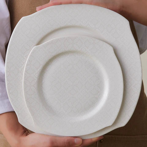 Karaca Square Bone Fancy, 53-Piece Dinner Set for 12 People