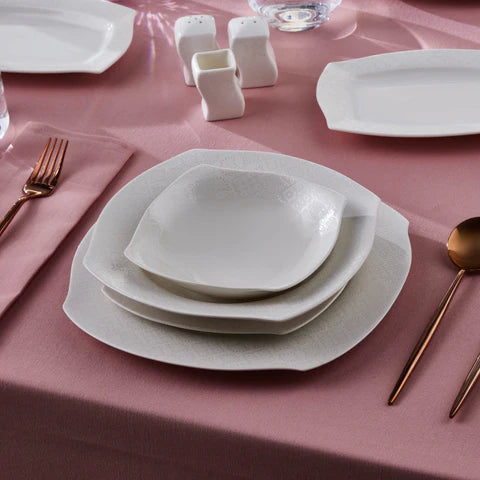 Karaca Square Bone Fancy, 53-Piece Dinner Set for 12 People