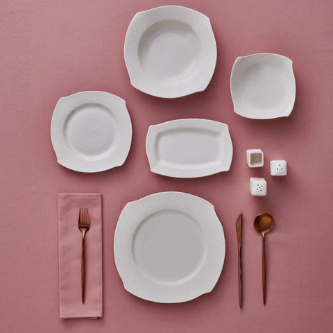 Karaca Square Bone Fancy, 53-Piece Dinner Set for 12 People