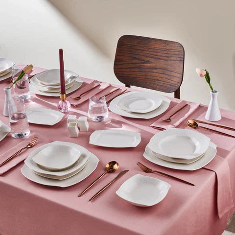 Karaca Square Bone Fancy, 53-Piece Dinner Set for 12 People