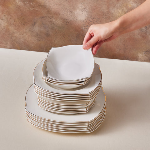 Karaca Square Bone Wave 53-Delig 12-Persoons Servieset Goud