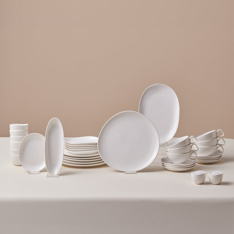 Karaca Stream Bone Middle 34-Delige Ontbijtset voor 6 Personen – Wit