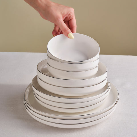 Karaca Stream Bone New Saturn 53-Piece Dinner Set for 12 People – Platinum