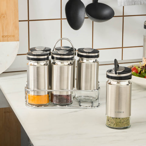 Karaca Stellum, 6-delige kruidenpotjesset, Inox