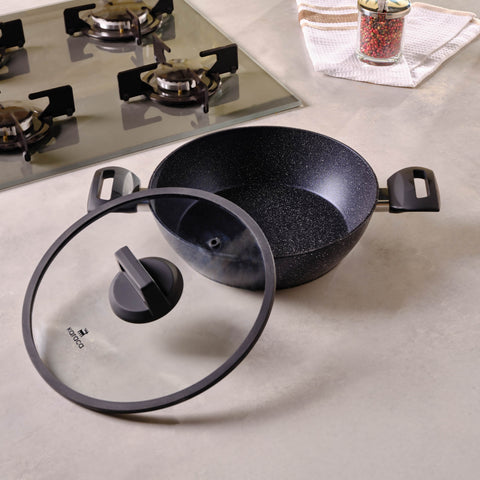 KARACA BlackGold Bio Graniet 13 pannenset met serviceset, antiaanbaklaag, pannenset met glazen deksels, geschikt voor de vaatwasser, kookgereiset, kookpannenset, kookpannenset met glazen deksel KARACA BlackGold Bio Graniet 13 pannenset met serviceset, antiaanbaklaag, pannenset met glazen deksels, geschikt voor de vaatwasser, kookgereiset, kookpannenset, kookpannenset met glazen deksel