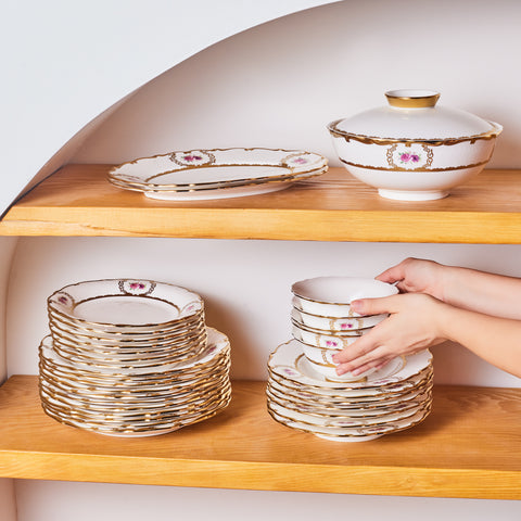 Karaca Royal Bone China Elizabeth 55-delige Dinnerset voor 12 Personen, Goud