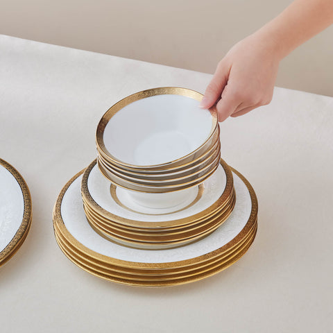 Karaca Royal Bone China Victoria 55-Piece Dinner Set for 12 People, Gold