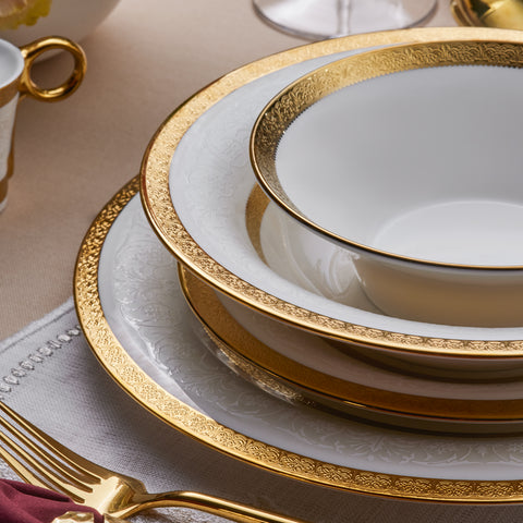 Karaca Royal Bone China Victoria 55-Piece Dinner Set for 12 People, Gold