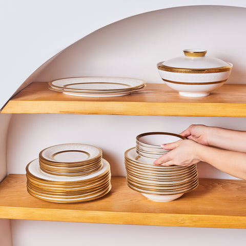 Karaca Royal Bone China Victoria 55-Piece Dinner Set for 12 People, Gold