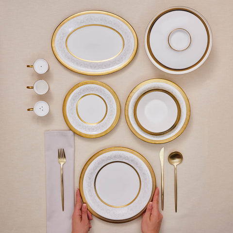 Karaca Royal Bone China Charlotte 55-delige Dinnerset voor 12 Personen, Goud