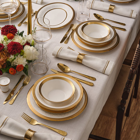 Karaca Royal Bone China Charlotte 55-delige Dinnerset voor 12 Personen, Goud