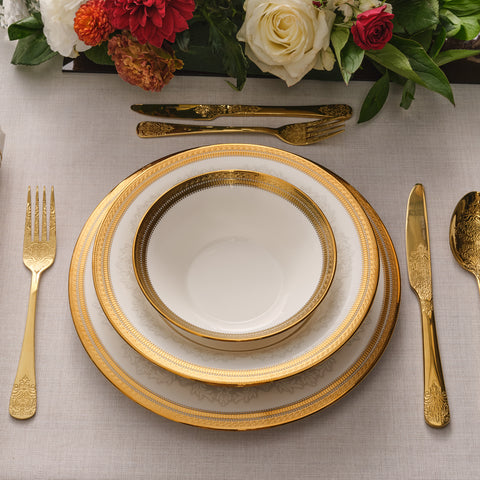 Karaca Royal Bone China Charlotte 55-delige Dinnerset voor 12 Personen, Goud
