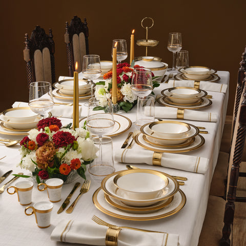Karaca Royal Bone China Charlotte 55-delige Dinnerset voor 12 Personen, Goud
