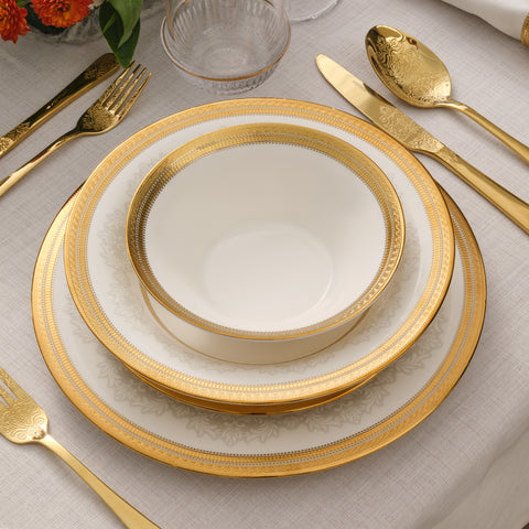 Karaca Royal Bone China Charlotte 55-delige Dinnerset voor 12 Personen, Goud