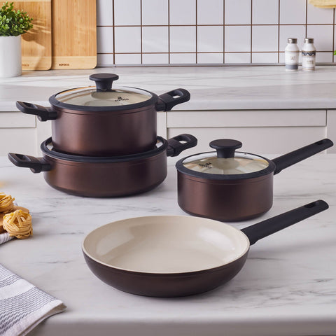 Karaca Ceramica Iconic Bronze, 7-delige pannenset, inductie, brons