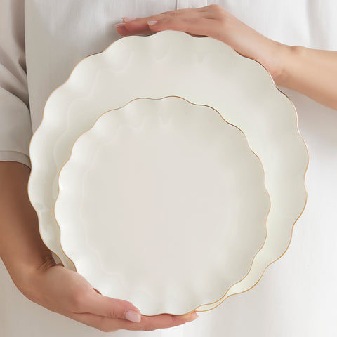 Karaca Fine Pearl Extra Shell 55-Piece 12-Person Dinner Set Gold