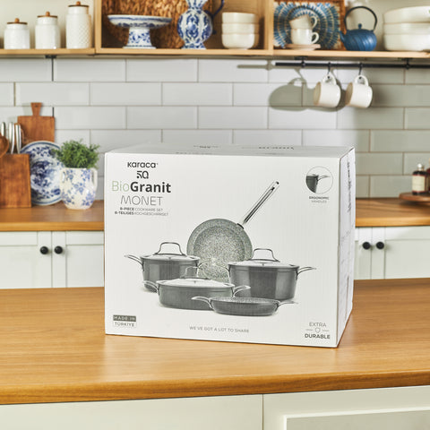 Karaca Biogranit Power-Inox Monet – 8-delige pannenset Zwart