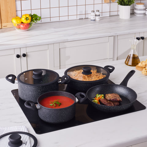 Karaca Nebula, Granite 7 Piece Non-Stick Cookware Set, Induction, Black