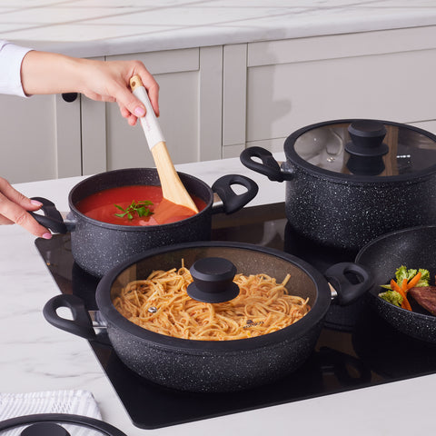 Karaca Nebula, Granite 7 Piece Non-Stick Cookware Set, Induction, Black