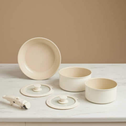 ESEVOLO Kookgereiset, 16-delig, inductie, pannenset met afneembare handgrepen, stapelbaar, antiaanbaklaag van keramiek, zonder PFAS, met pannenkoekenpan en stoofpan, grijs ESEVOLO Kookgereiset, 16-delig, inductie, pannenset met afneembare handgrepen, stapelbaar, antiaanbaklaag van keramiek, zonder PFAS, met pannenkoekenpan en stoofpan, grijs