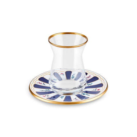 Karaca Bursa Turkish Tea Glass Set, 12-Piece, Navy Blue