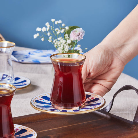 Karaca Bursa Turkish Tea Glass Set, 12-Piece, Navy Blue
