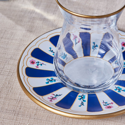 Karaca Bursa Turkish Tea Glass Set, 12-Piece, Navy Blue