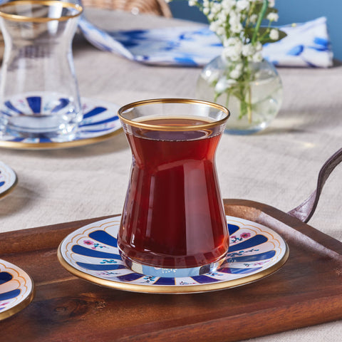 Karaca Bursa Turkish Tea Glass Set, 12-Piece, Navy Blue