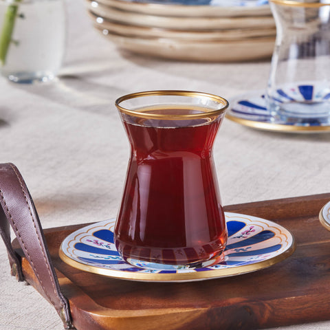 Karaca Bursa Turkish Tea Glass Set, 12-Piece, Navy Blue