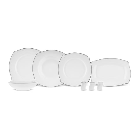 Karaca Square Bone Eterno 53-delige 12-persoons Serviesset Platina