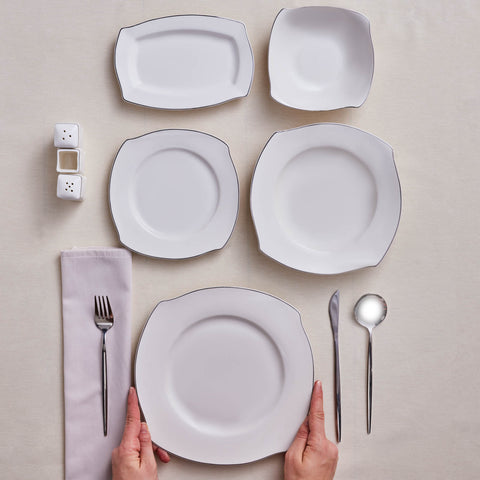 Karaca Square Bone Eterno 53-delige 12-persoons Serviesset Platina