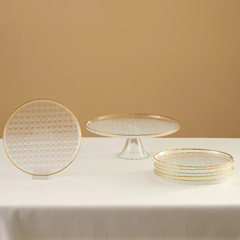 Karaca Rattan 7-Piece Serveware Set for 6 People, Gold
 