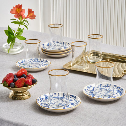 Karaca Mare 12-delige Glazen Turkse Theeset voor 6 Personen, 170 ml, Transparant