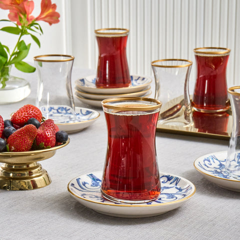 Karaca Mare 12-delige Glazen Turkse Theeset voor 6 Personen, 170 ml, Transparant