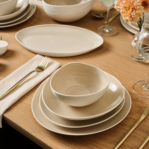 Karaca Earth Collection Rise 55-Piece Dinner Set for 12 People, Cream