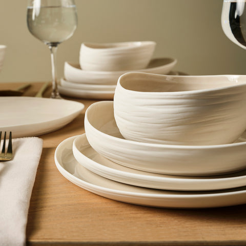 Karaca Earth Collection Rise 55-Piece Dinner Set for 12 People, Cream