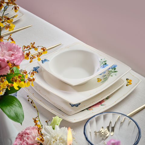 Karaca Square Bone Velora 53-Piece Dinner Set for 12 People