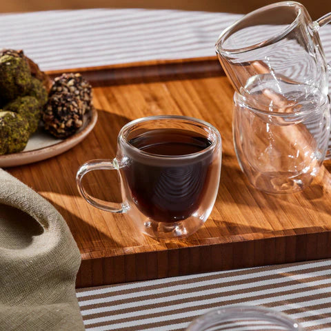 Karaca Olivier 6-Delig Dubbelwandig Espresso- En Turks Koffiekopjesset Voor 6 Personen, 80 Ml, Transparant