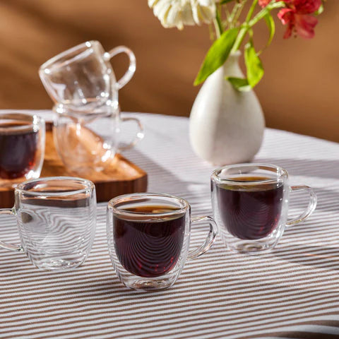 Karaca Olivier 6-Delig Dubbelwandig Espresso- En Turks Koffiekopjesset Voor 6 Personen, 80 Ml, Transparant