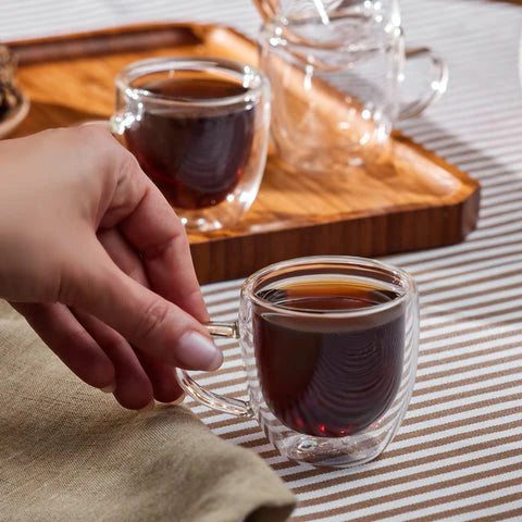 Karaca Olivier 6-Piece Double-Walled Espresso And Turkish Coffee Cup Set For 6 Persons, 80 Ml, Clear