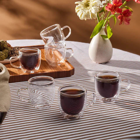 Karaca Olivier 6-Delig Dubbelwandig Espresso- En Turks Koffiekopjesset Voor 6 Personen, 80 Ml, Transparant