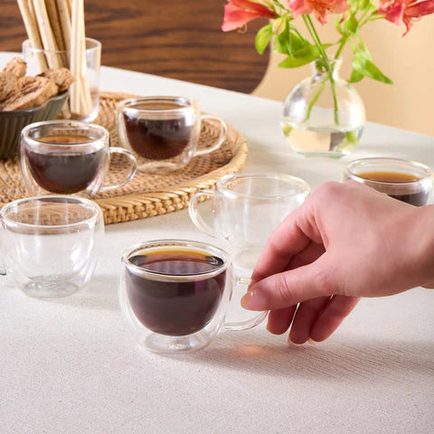 Karaca Olivia 6-Piece Double-Walled Espresso And Turkish Coffee Cup Set For 6 Persons, 80 Ml, Clear