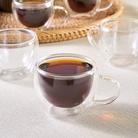 Karaca Olivia 6-Delig Dubbelwandig Espresso- En Turks Koffiekopjesset Voor 6 Personen, 80 Ml, Transparant