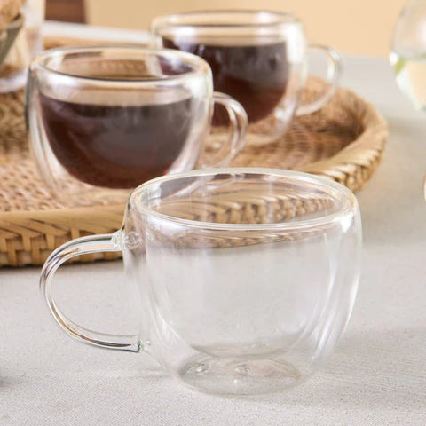 Karaca Olivia 6-Delig Dubbelwandig Espresso- En Turks Koffiekopjesset Voor 6 Personen, 80 Ml, Transparant